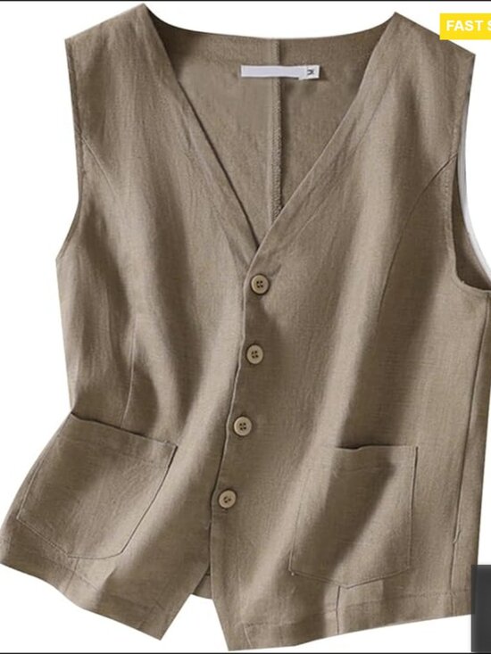Jackets & Blazers - Linen Vest Sleeveless Blazer Casual Business Chic Lightweight Waistcoat Top